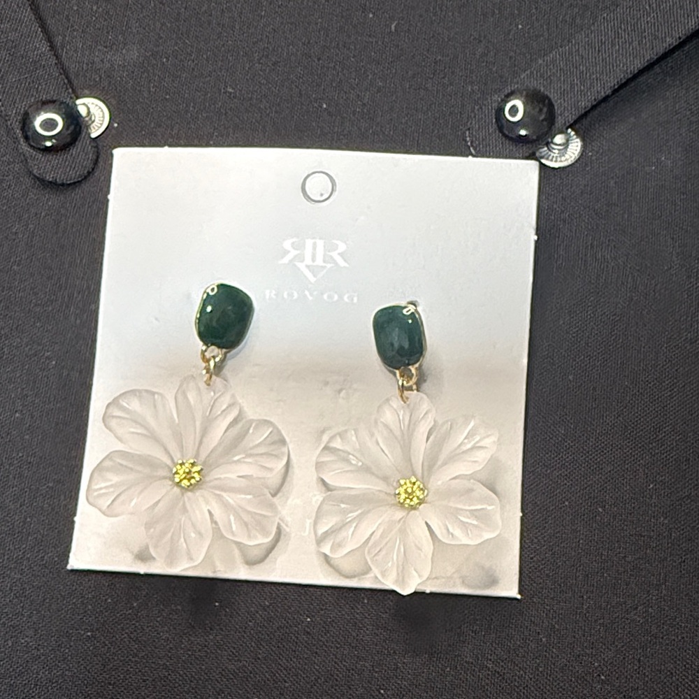 Dark Green and Gold Floral Earrings
